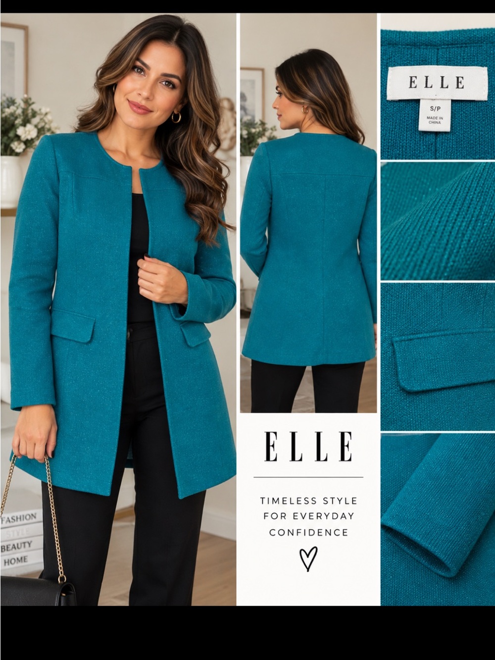 Elle Teal Long Sleeve Open-Front Shift Dress